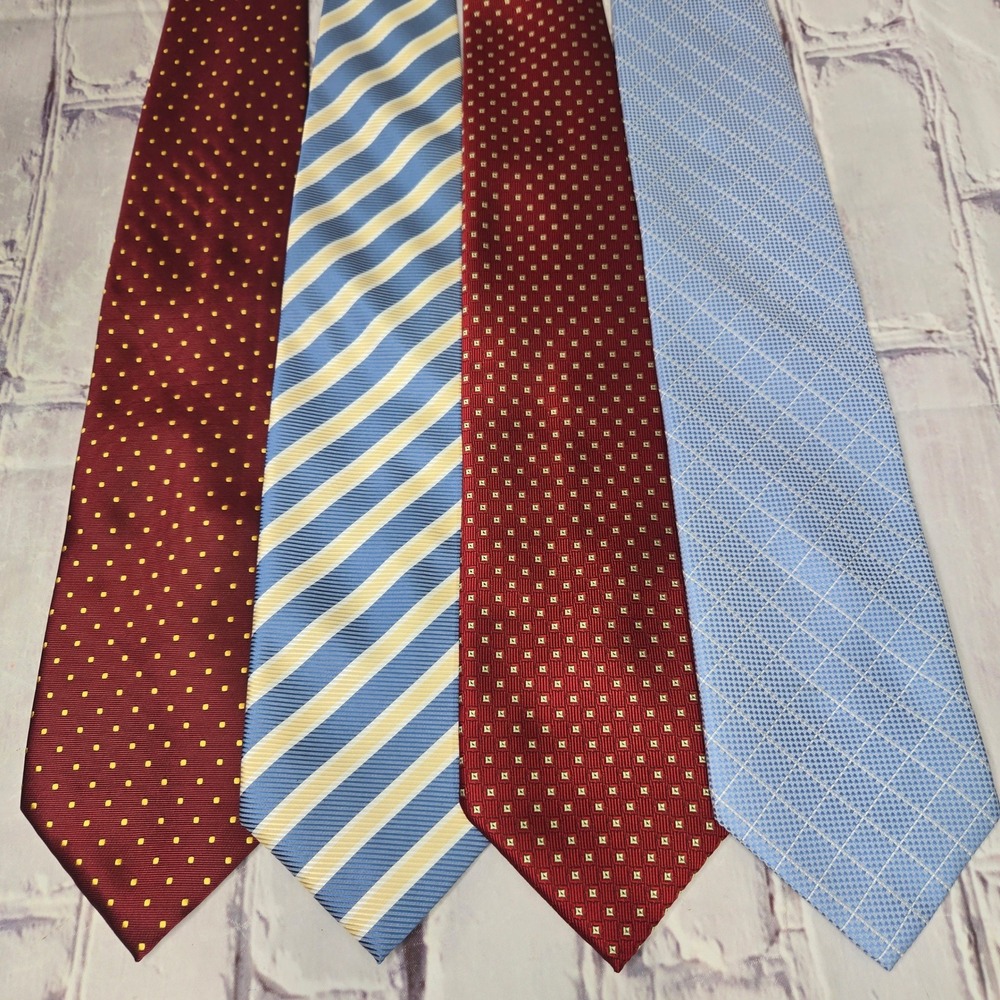 Lot of 4 Salvatore Ferragamo Paul Smith Ties Burgundy Blue Silk Designer Lot Men